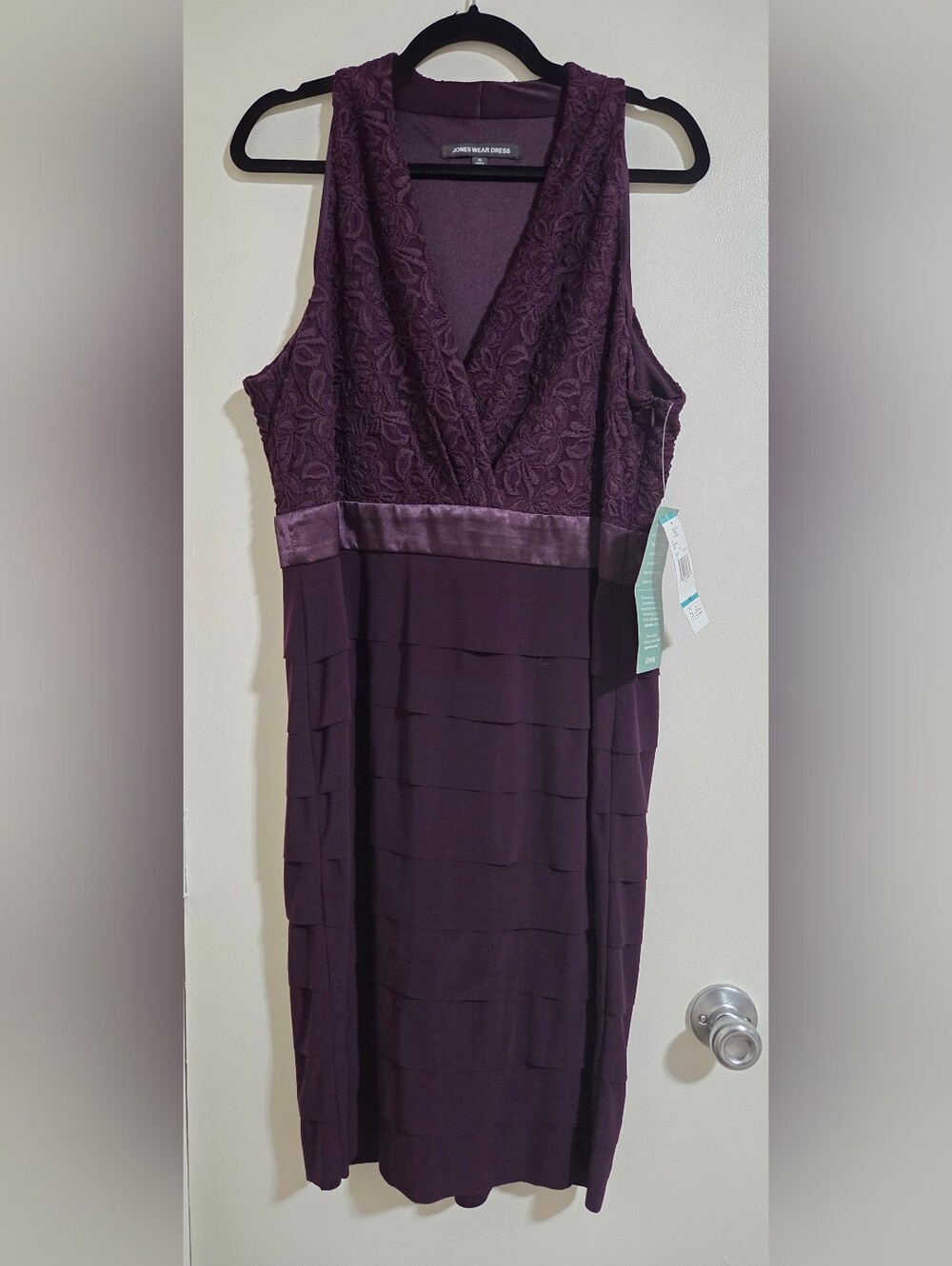jcpenney Deep Plum Lace Bodice Midi Dress with Satin Waist